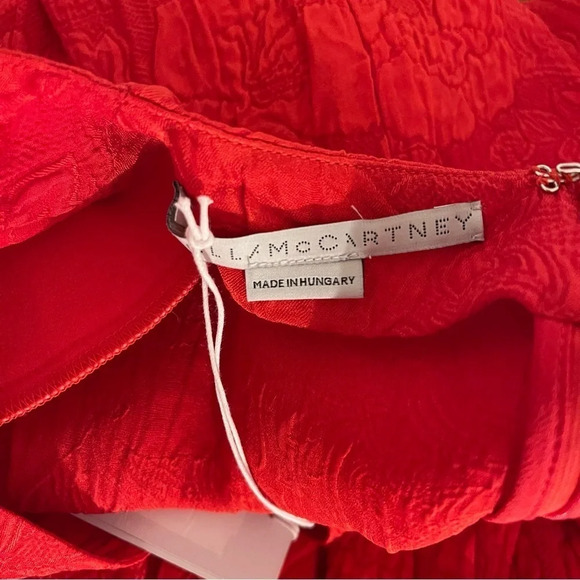 Stella McCartney jacquard red silk romper belted with padded shoulders - Picture 10 of 12